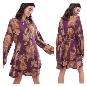 Free people shake it floral print dress long sleeve purple berry combo